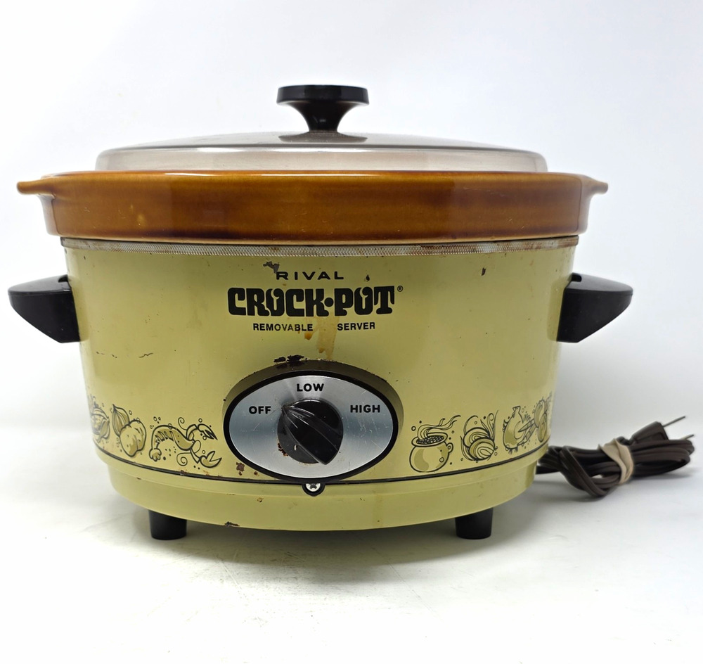 Vintage Rival Crock-Pot 3350/2 Avocado Green Brown Stoneware Slow Cooker Lid